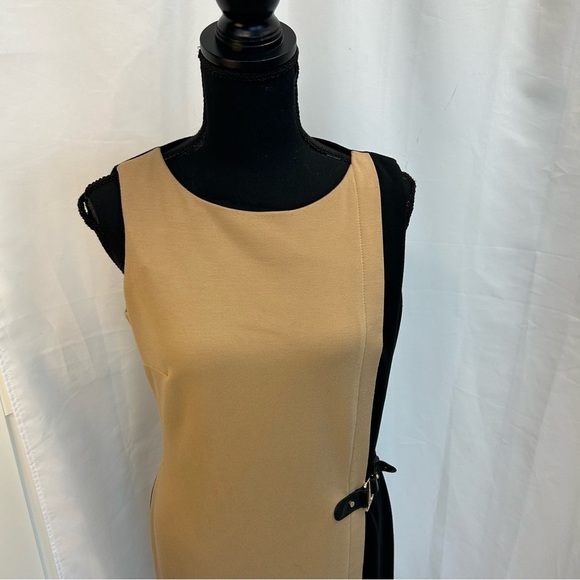 LAUREN Ralph Lauren camel tan brown black sleeveless buckle dress Sz 8 - Picture 2 of 15